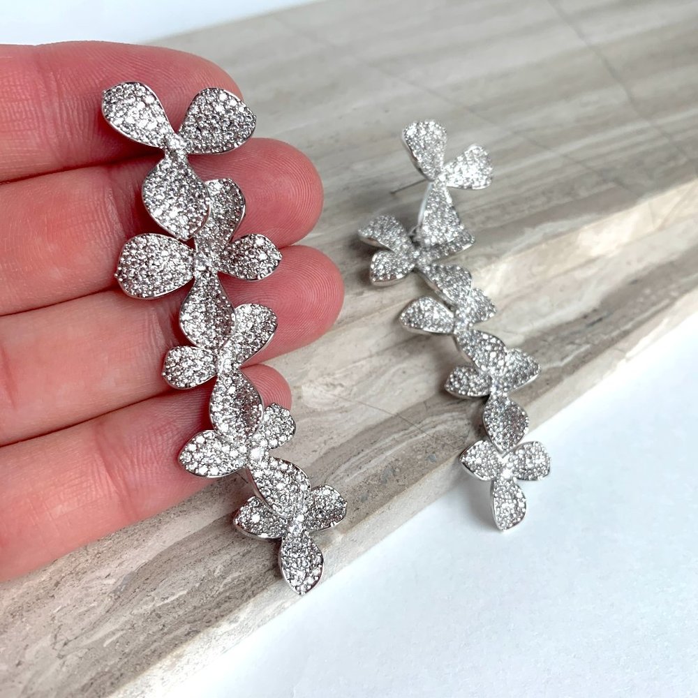 NEW ~ Anthropologie Shashi Cascading Pave Crystal Flower "Liz" Drop Earrings - Picture 5 of 12